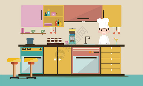 厨房橱柜效果图美丽的厨房插画