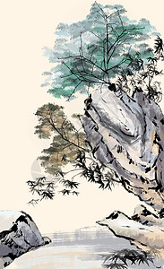 竹石图中国风青绿竹石高清图片