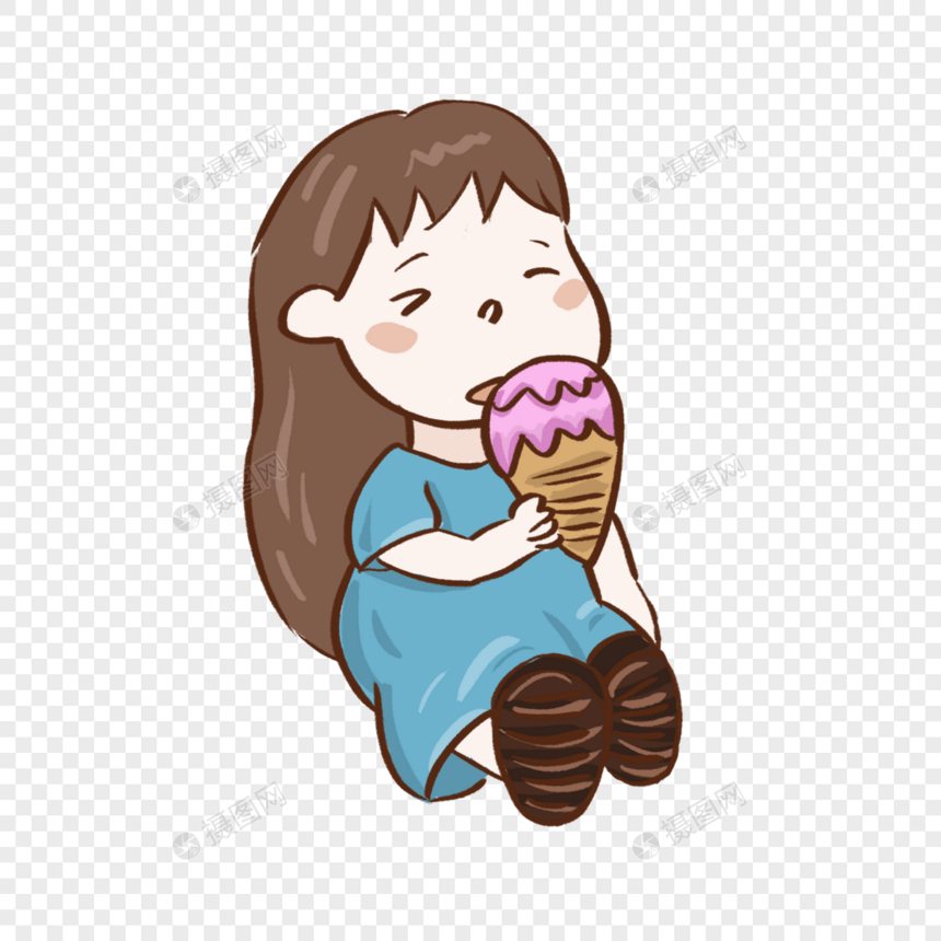 夏天小女孩在吃冰淇淋图片