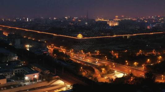 名人雕塑西安古城夜景GIF高清图片