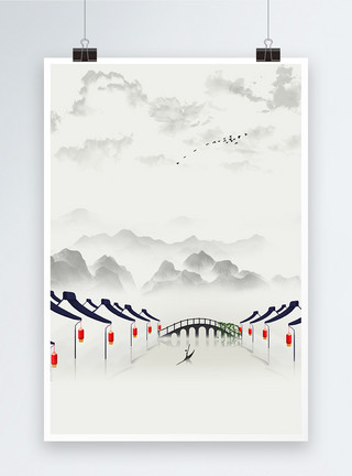中国风古建筑简约中国风海报背景模板