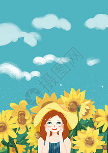 手绘向日葵花丛手绘清新背景设计图片