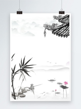 猴子水墨素材简洁大气中国风海报背景模板