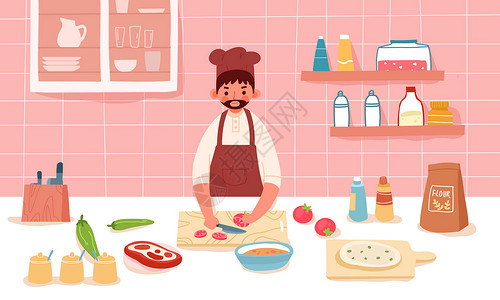 饮食营养厨房插画