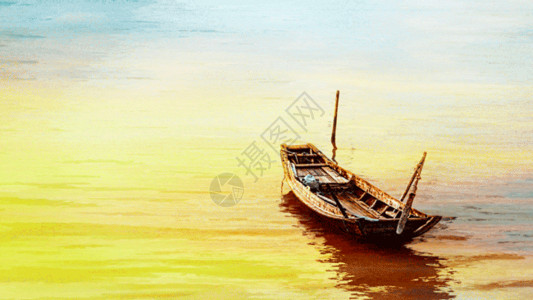 海洋舟夕阳孤舟荡漾于湖面图GIF高清图片