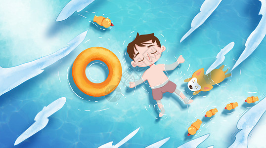 夏季游泳优惠券泳池插画