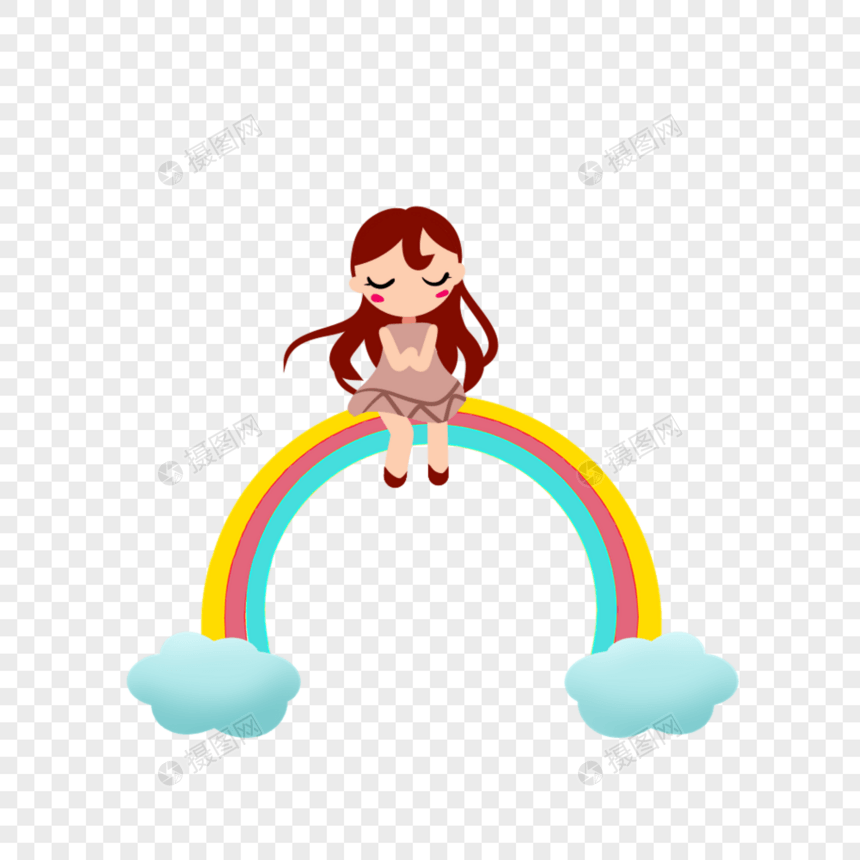 坐在彩虹上的女孩图片