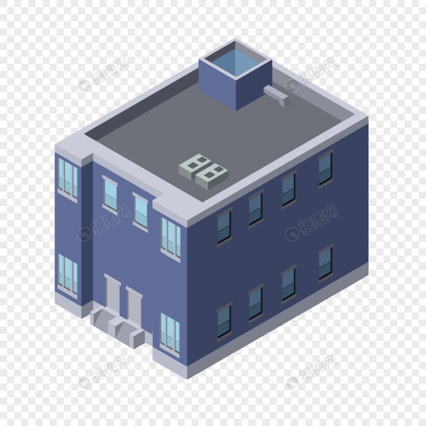 2.5D手绘蓝色公寓图片