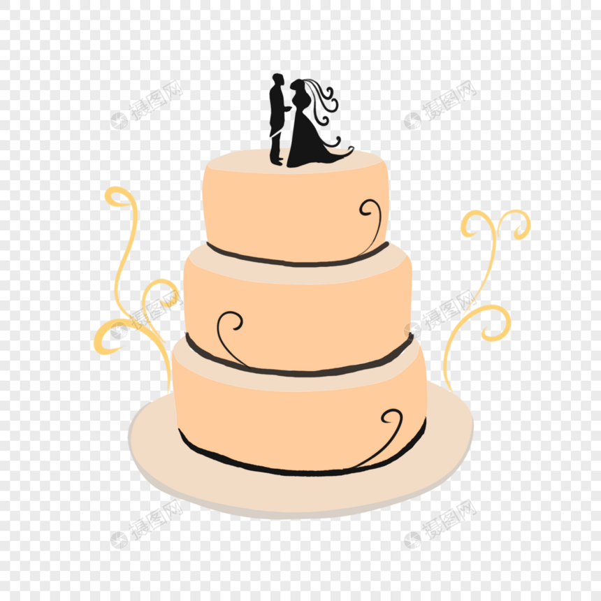 可爱手绘橙色婚礼蛋糕图片