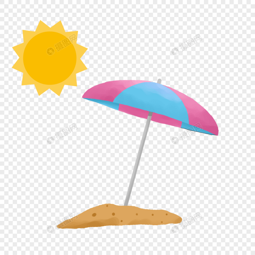 夏季沙滩防晒伞卡通素材下载图片