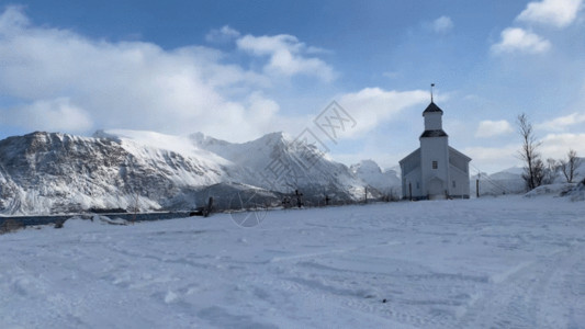 海雪冬季北欧挪威峡湾延时风光视频GIF高清图片