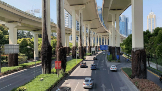 城市地面背景素材上海高架桥与地面交通延时GIF高清图片