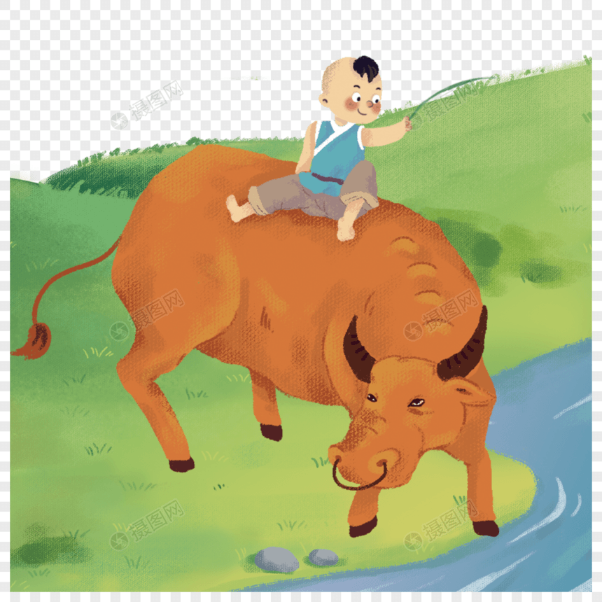 坐在水牛背上的牧童图片