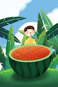 夏天西瓜插画背景图片