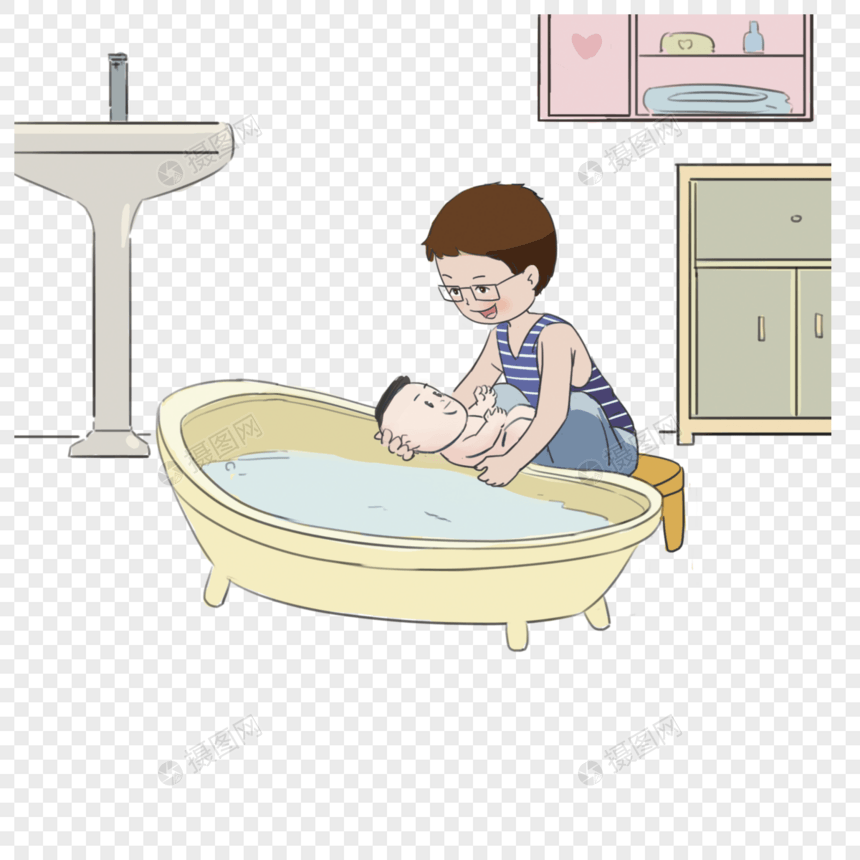 爸爸给婴儿洗澡图片