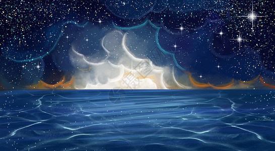 星空大海手绘风景素材高清图片