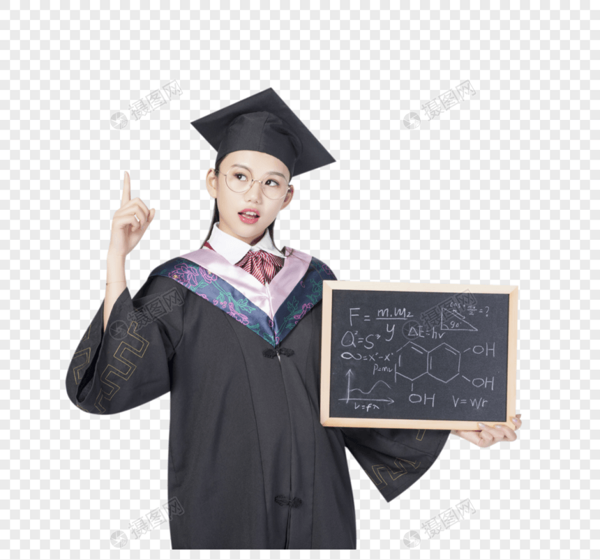 拿着黑板的毕业女学生图片