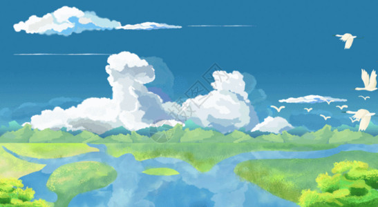 草原花大自然湿地草原上的大雁背景GIF高清图片