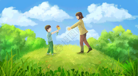 男孩送花给女孩母亲节孩子给妈妈送花gif高清图片