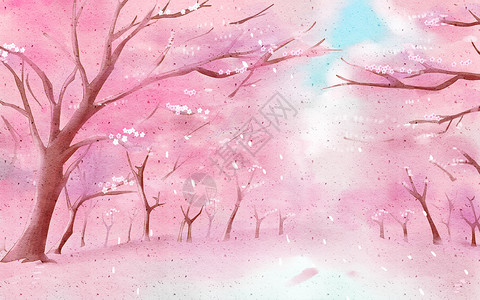 水彩手绘粉色树春天樱花树设计图片
