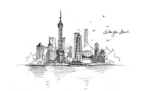 上海外滩俯视东方明珠外滩插画