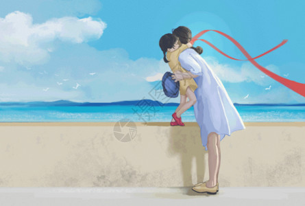 海边旅游孩子拥抱的母女gif高清图片