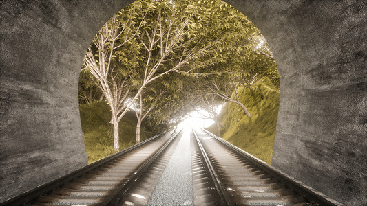 森林隧道乌克兰铁路隧道场景设计图片