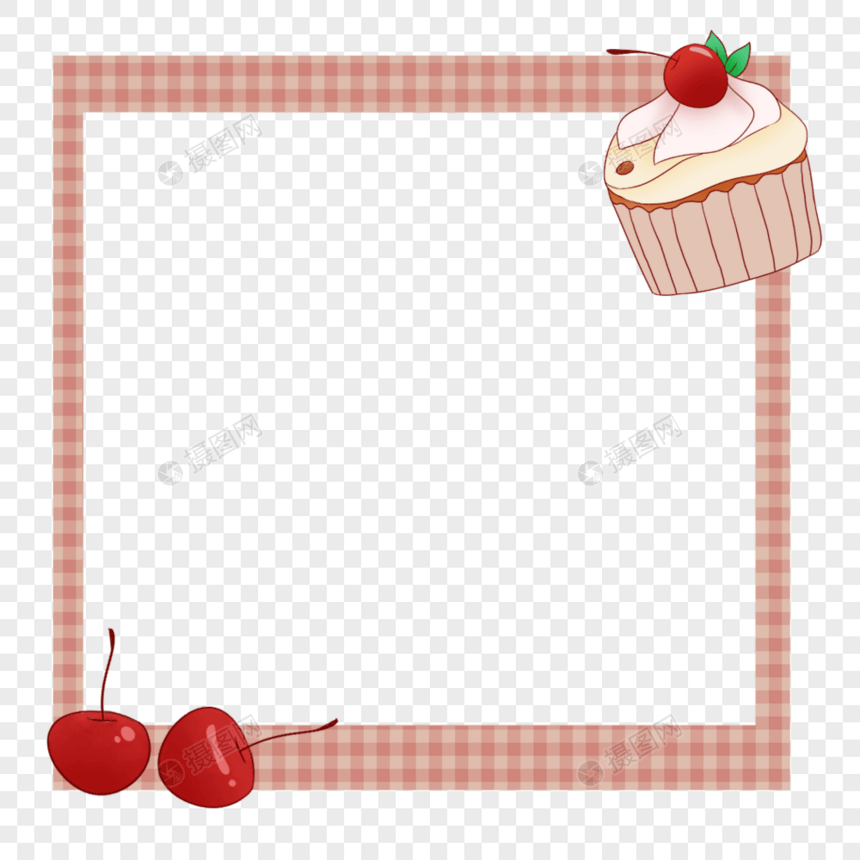 创意美味水果樱桃蛋糕简约格子边框图片