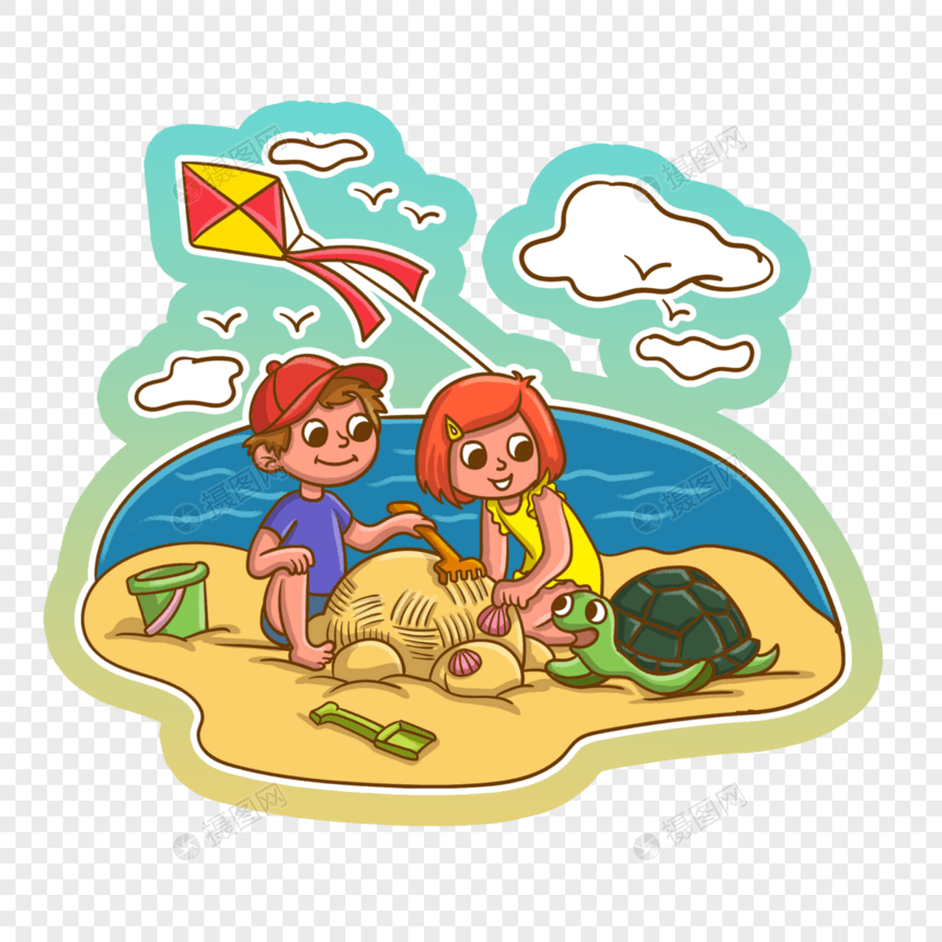 沙滩度假的孩子图片