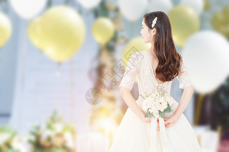 穿着婚纱的美丽新娘婚礼现场背景设计图片