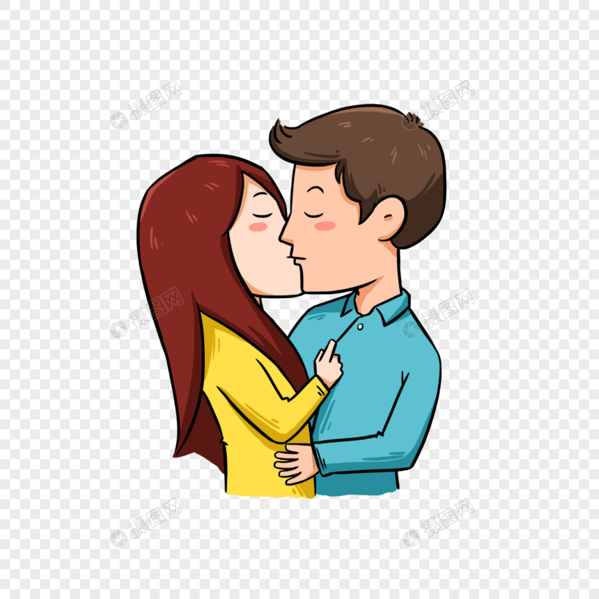 手绘卡通情侣接吻图片