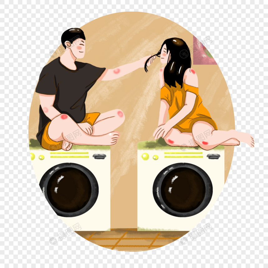 坐在洗衣机上的情侣图片