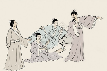 琴女文人骚客酌酒品茗扶琴插画插画