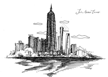 上海建筑风光金茂大厦插画