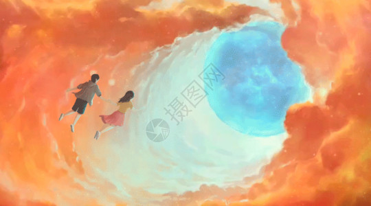 日系小清新情侣云层中的光球GIF高清图片