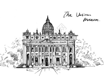 梵蒂冈博物馆手绘高清图片素材