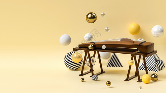 钢琴古筝创意漂浮古筝场景设计图片