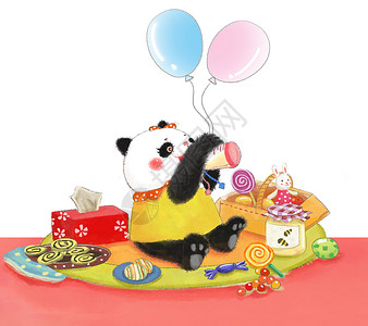 大儿童快乐小熊猫的儿童节插画