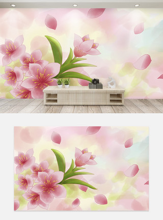 花卉元素桃花客厅背景墙模板