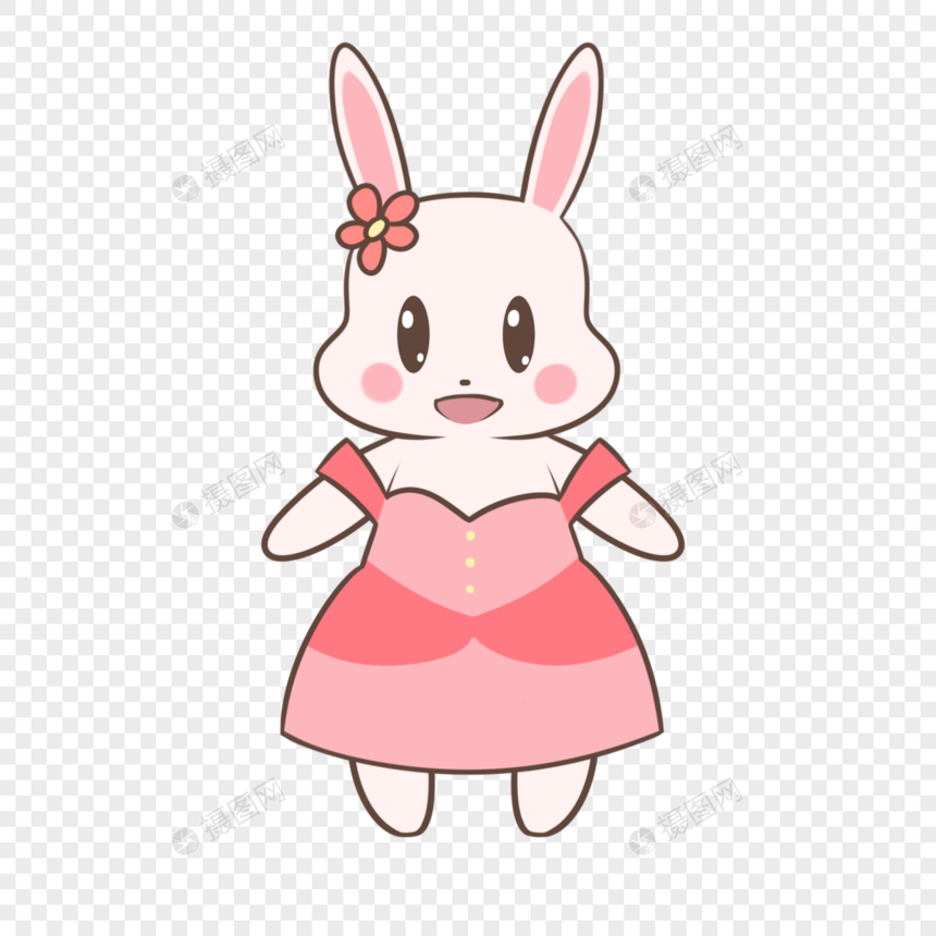 粉裙子白兔子图片