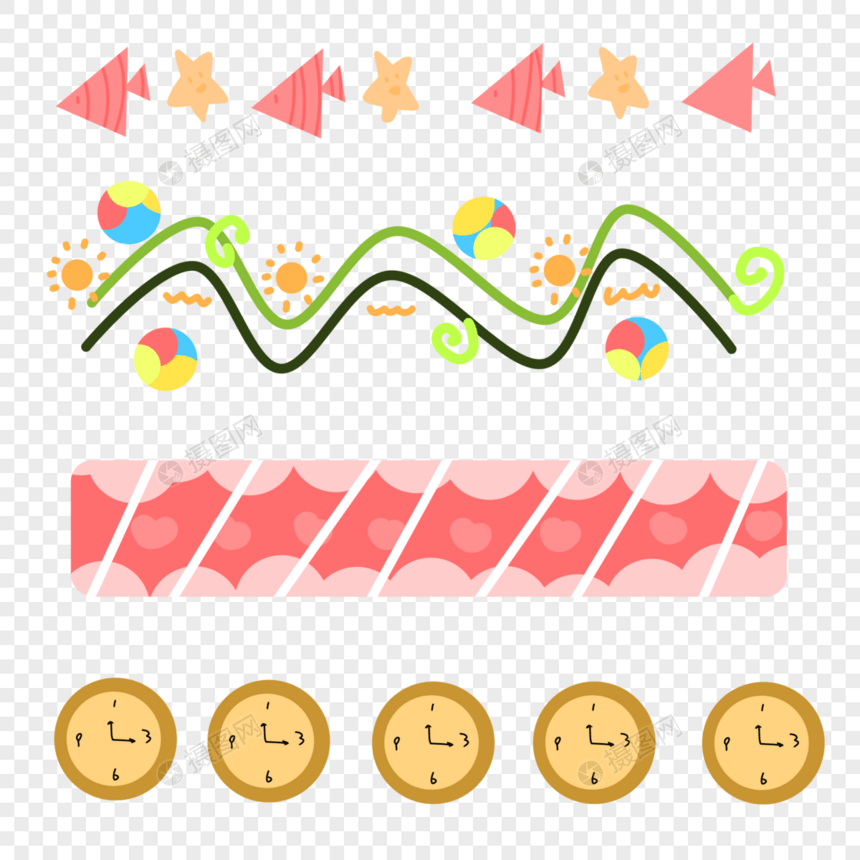 小鱼时钟条纹可爱分割线图片