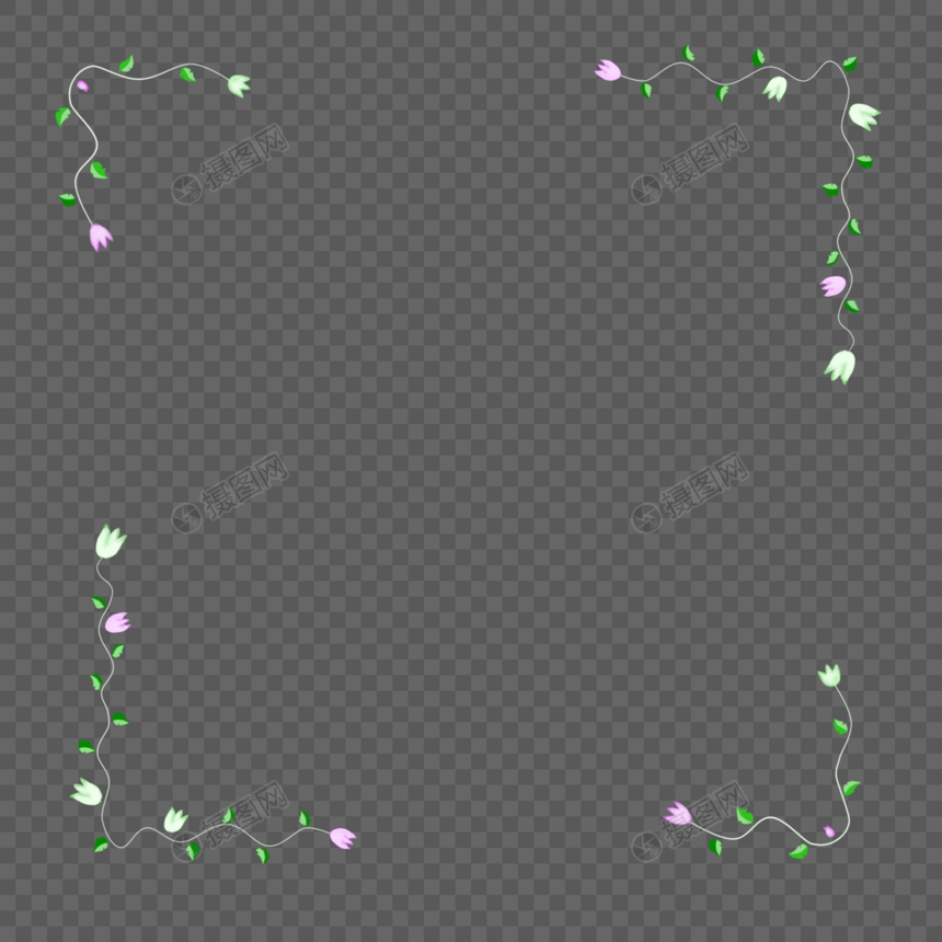 紫色绿色花和绿叶边框图片