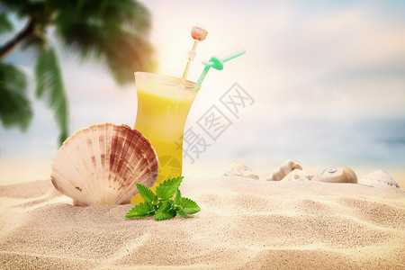椰子树和沙滩海边夏季设计图片