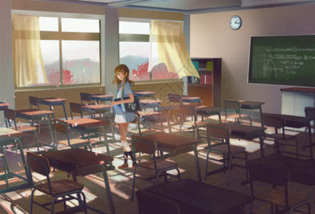 和风日系青春教室的少女插画gif动图高清图片