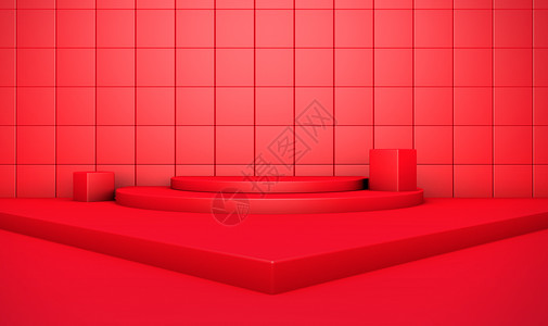 场景化妆品C4D红色大气场景设计图片