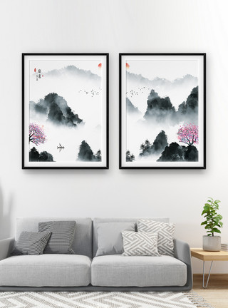 ps素材墙裂禅意山水挂画家装挂画装饰画模板