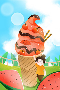 小清新手绘冰淇淋插画背景图片