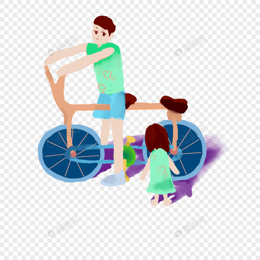 父亲和女儿一起骑自行车图片
