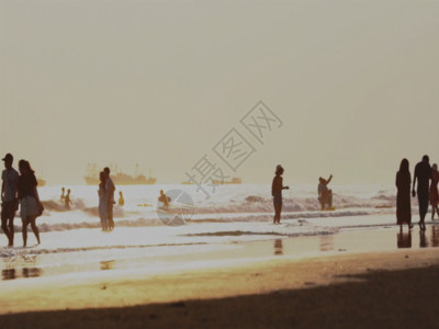 背影海黄昏海边人群游玩GIF高清图片