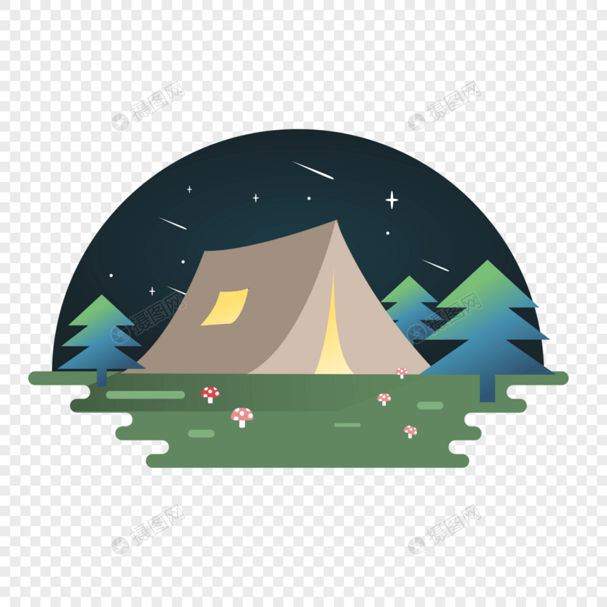 野外露营森林扁平插画图片